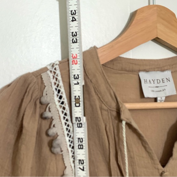 Hayden Tan Gauzy Boho Peasant Dress Size Small Babydoll Neutral Color - Picture 6 of 13